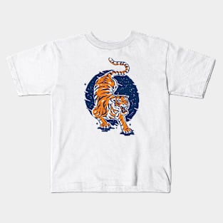 Vintage Japanese Tiger Illustration // Orange and Blue Tiger Kids T-Shirt